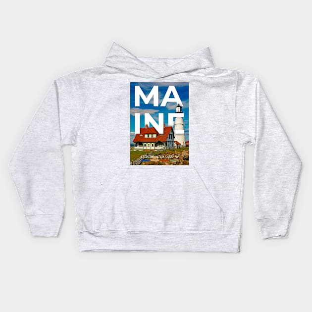 Maine Travel Poster Kids Hoodie by mardavemardave